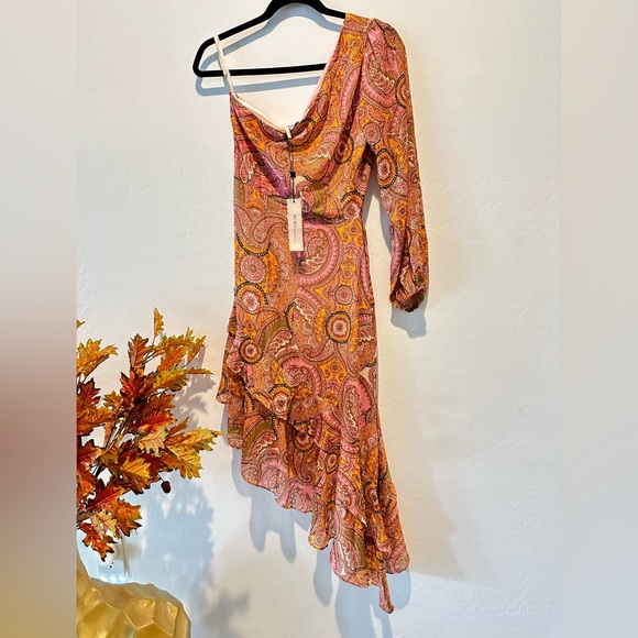 BCBGeneration NWT Pink Paisley One-shoulder Midi Dress - Picture 8 of 13